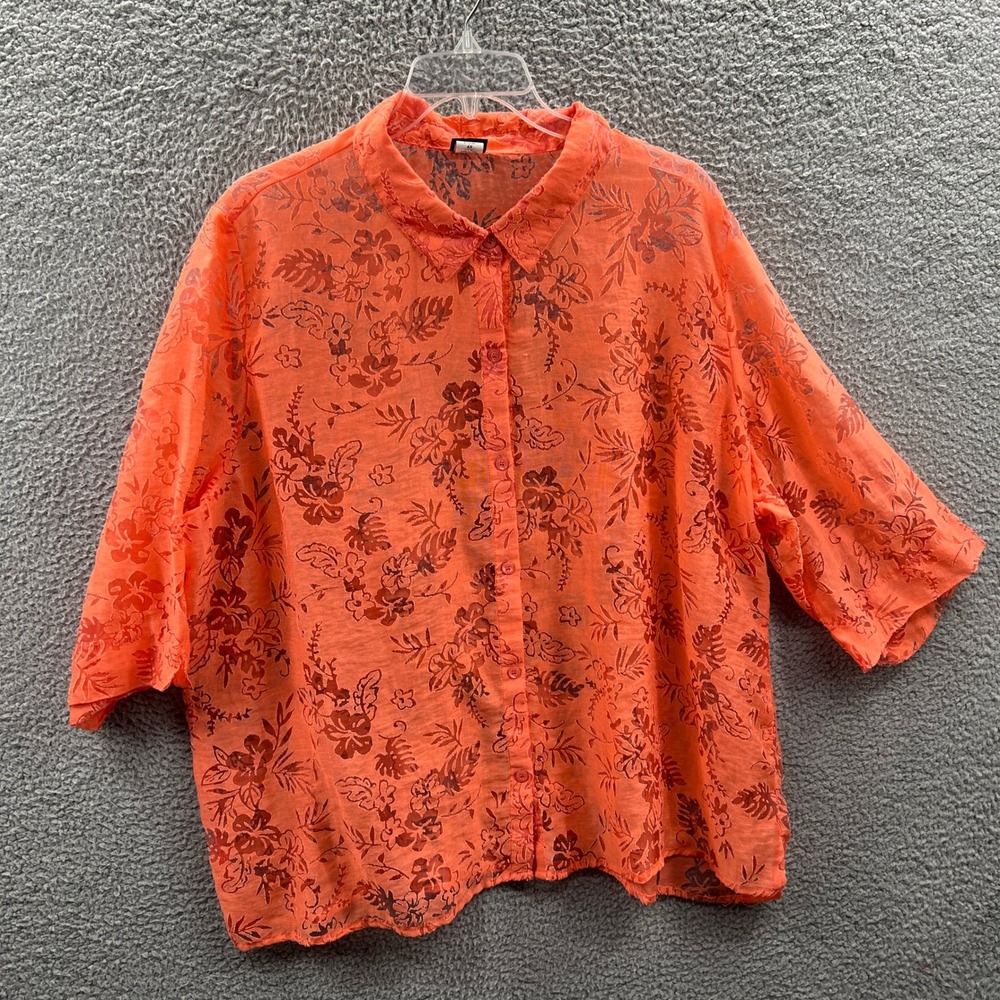 Womens Sheer Floral Boho Button Front Blouse 4X Cottagecore Flowy Romantic Indie